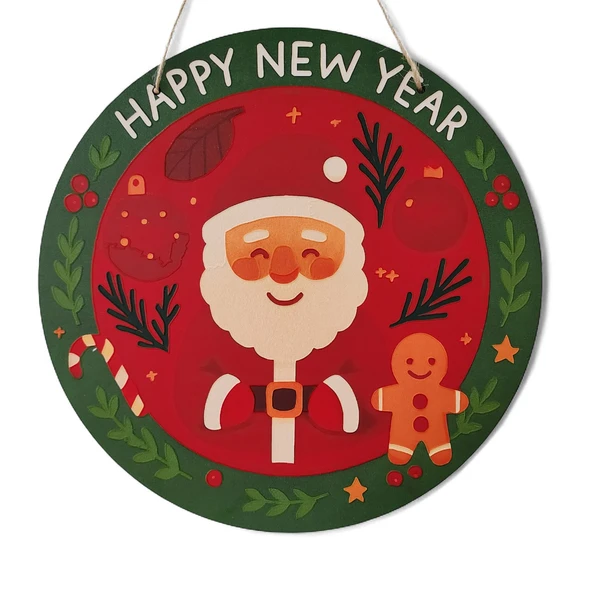 Noel Baba ve Kurabiye Adam Kapı ve Duvar Süsü Happy New Year ürün görseli