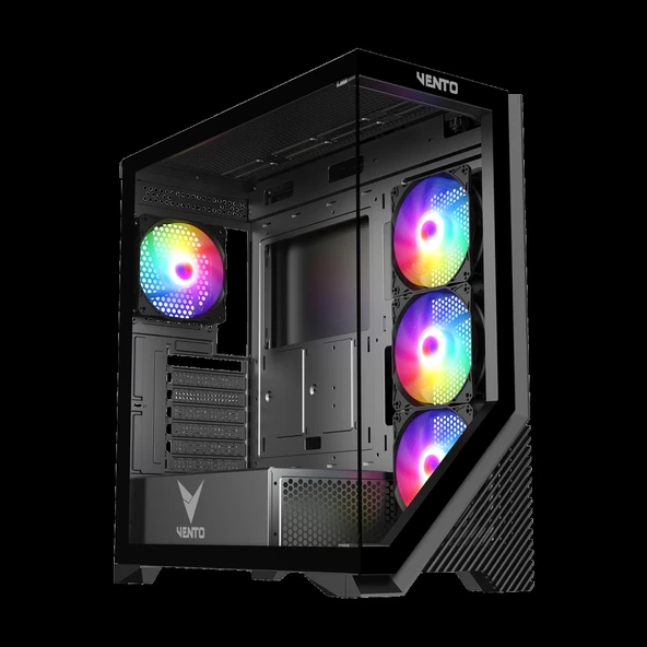Vento Vg4202fl Mid Tower, 750w 80+ Siyah, Temperli Cam, Rgb, Atx Gamıng Kasa ürün görseli 1