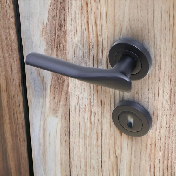 Oda Kapı Kolu Mat Siyah Daire Rozetli Sürgülü ve Çelik Kapı Kulpu Uyumlu Sağ Sol Uygun Kolları - Resim 5