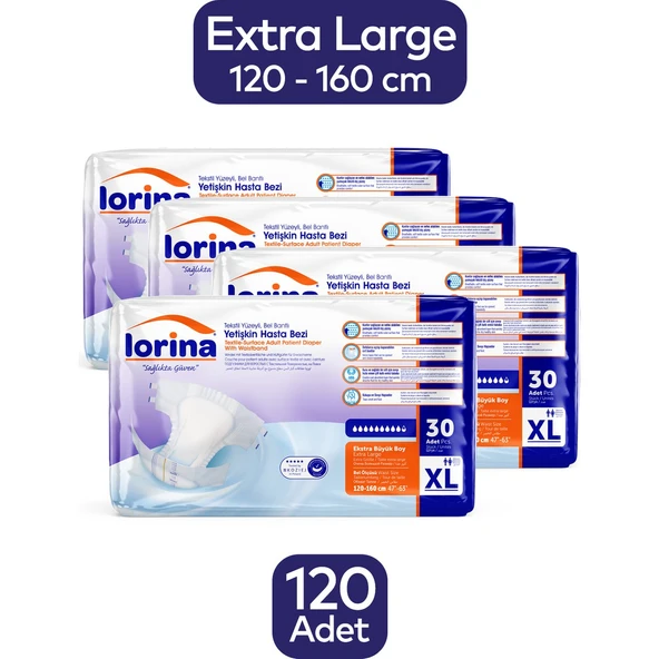 Tekstil Yüzeyli Bel Bantlı Yetişkin Hasta Bezi Xlarge 30'Lu 4 Paket 120 Adet ürün görseli 1