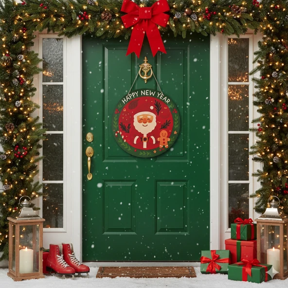 Noel Baba ve Kurabiye Adam Kapı ve Duvar Süsü Happy New Year - Resim 2