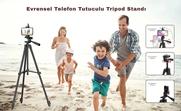 ShopyTech 102 cm Hafif Tripod  Telefon/Kamera Uyumlu Bluetooth Uzaktan Deklanşörlü 360° 3-Yönlü Kafa/GÜMÜŞ - Resim 10