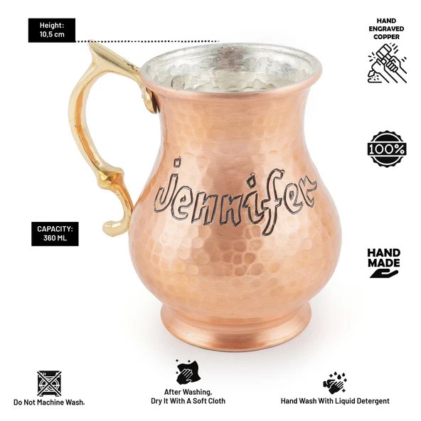 DMT COPPER HOME Gaziantep Bakırdan El Dövmesi Tombul İSİMLİ kupa bardak HEDİYELİK İSME ÖZEL(kalaylı) - Resim 5