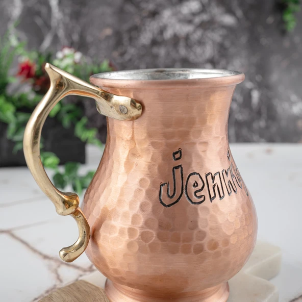 DMT COPPER HOME Gaziantep Bakırdan El Dövmesi Tombul İSİMLİ kupa bardak HEDİYELİK İSME ÖZEL(kalaylı) - Resim 6