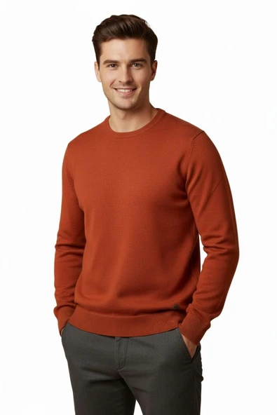 Erkek Sıfır Yaka Kazak Çelik Örgü Klasik Kalıp 4241C BGL-ST04857 - Resim 2