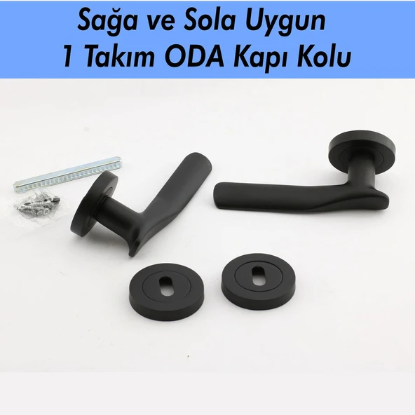 Oda Kapı Kolu Mat Siyah Daire Rozetli Sürgülü ve Çelik Kapı Kulpu Uyumlu Sağ Sol Uygun Kolları - Resim 4
