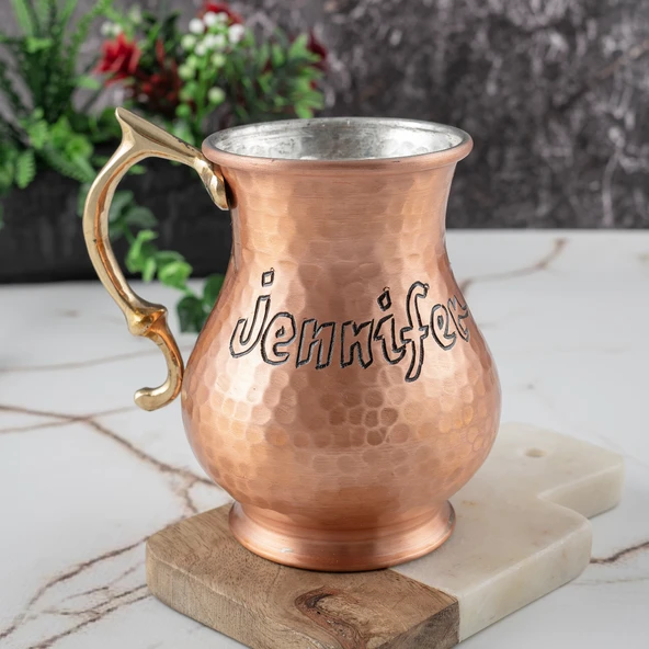 DMT COPPER HOME Gaziantep Bakırdan El Dövmesi Tombul İSİMLİ kupa bardak HEDİYELİK İSME ÖZEL(kalaylı) ürün görseli