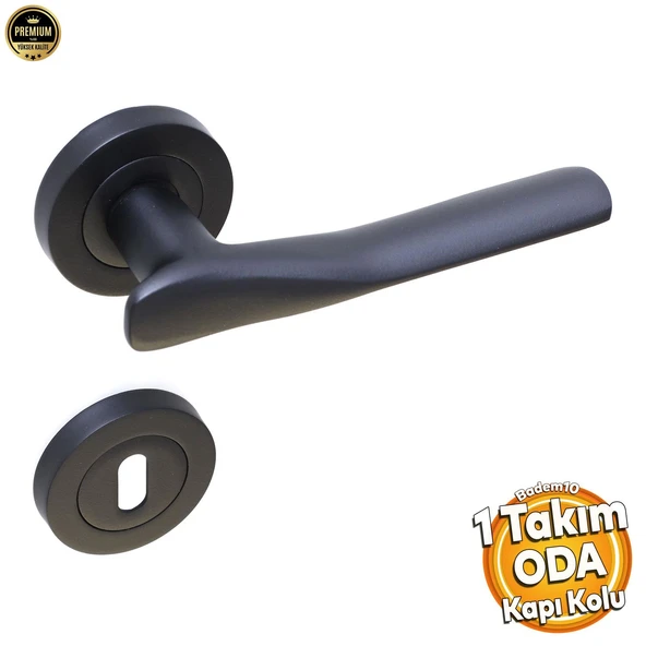 Oda Kapı Kolu Mat Siyah Daire Rozetli Sürgülü ve Çelik Kapı Kulpu Uyumlu Sağ Sol Uygun Kolları - Resim 2
