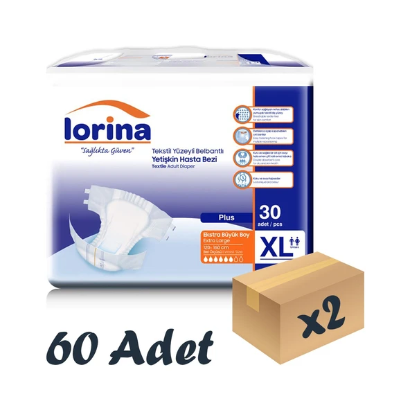 Tekstil Yüzeyli Bel Bantlı Yetişkin Hasta Bezi Xlarge 30'Lu 2 Paket 60 Adet ürün görseli 1