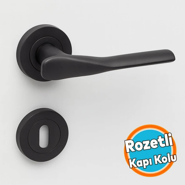 Oda Kapı Kolu Mat Siyah Daire Rozetli Sürgülü ve Çelik Kapı Kulpu Uyumlu Sağ Sol Uygun Kolları ürün görseli
