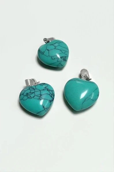 Turkuaz Kalpli Doğaltaş Kolye Ucu Küçük 1,5 cm - Resim 3