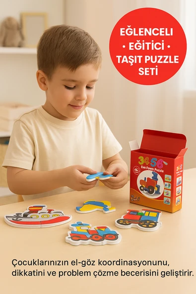 Taşıtlar EVA Köpük Puzzle Seti – 3-7 Parçalı 5 Farklı Araçlı Eğitici Zeka Oyunu ürün görseli 1