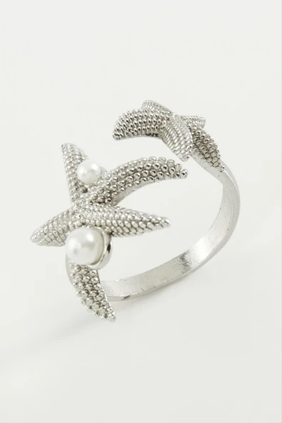 Deniz Yıldızı İnci Metal Yüzük - Resim 3