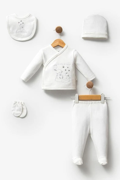 Bebitof %100 Pamuk Sevimli Buluttaki Tavşan Desenli 5 Parça Yenidoğan Hastane Çıkışı Zıbın Seti BBTF.EKR.20227.03 ürün görseli