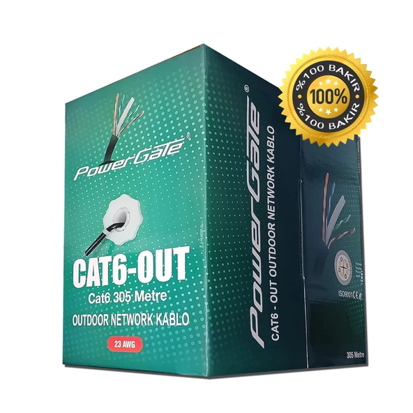Powergate Cat6-out-copper, Outdoor (dış Mekan), Polietilen, 23awg 0.57mm, Utp, Cat6, %100 Bakır Kablo, 305m, Siyah - Resim 2