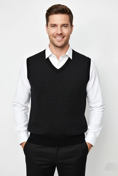 Erkek V Yaka Süveter  Çelik Örgü Regular Kalıp BGL-ST04840 - Resim 3