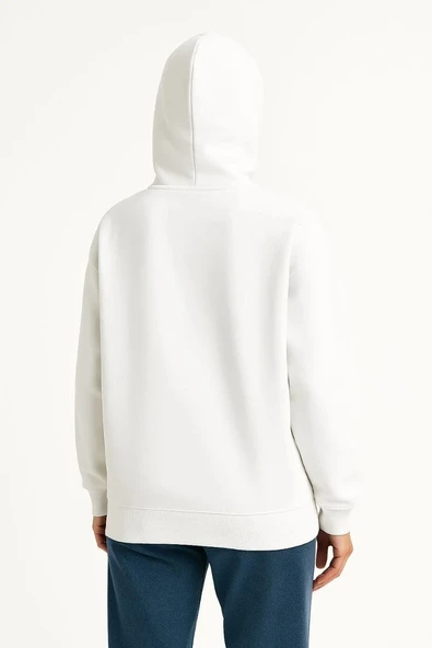 Kadın Samuray Ninja Çift Kapşonlu ZIP Fermuarlı Kanguru Çepli Hoodie Maske detaylı Swetshirt - Beyaz - Resim 3