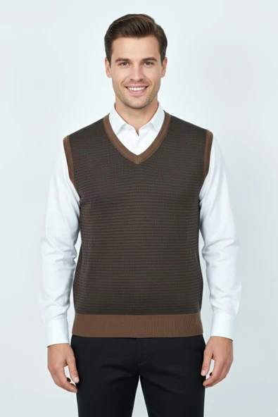 Erkek V Yaka Süveter  Çelik Örgü Regular Kalıp BGL-ST04840 - Resim 2