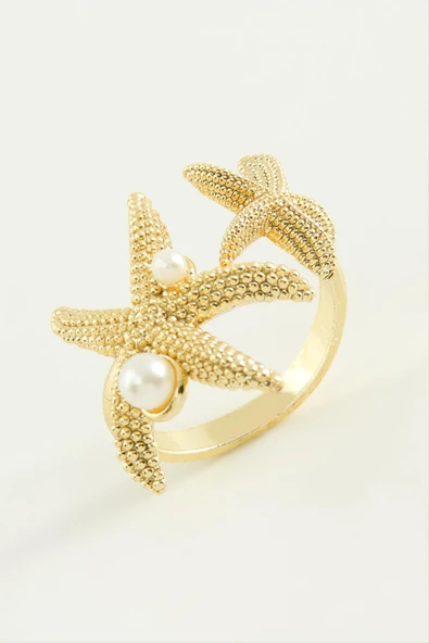 Deniz Yıldızı İnci Metal Yüzük - Resim 2