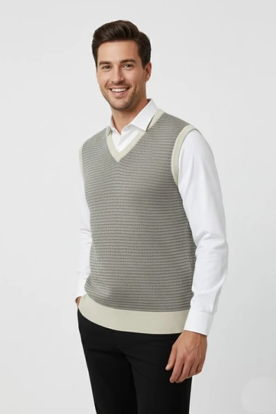Erkek V Yaka Süveter  Çelik Örgü Regular Kalıp BGL-ST04840 - Resim 10