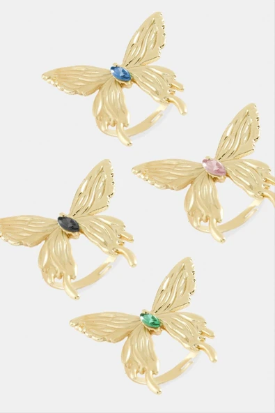 Kelebek Kristal Taşlı Metal Yüzük ürün görseli