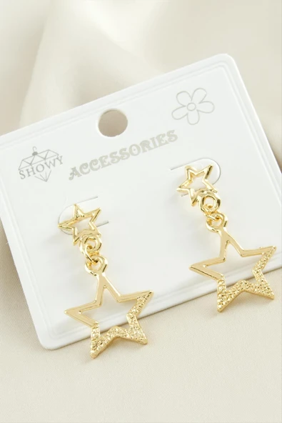 Yıldız Taşlı Metal Küpe - Resim 3