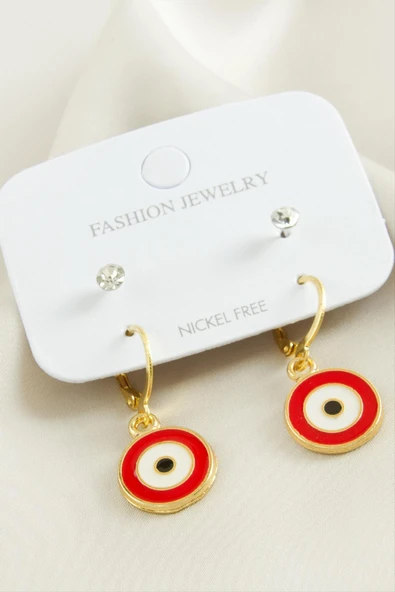 4 Adet Nazar Taşlı Mineli Halka Küpe ürün görseli