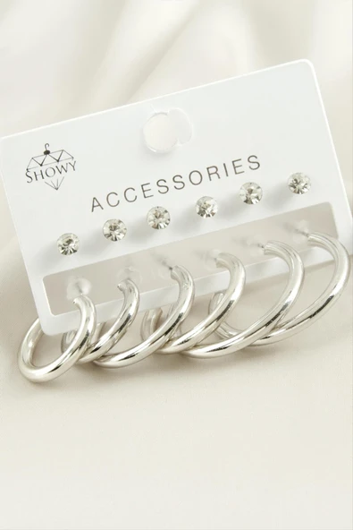 12 Adet Boru Taşlı Halka Küpe - Resim 3