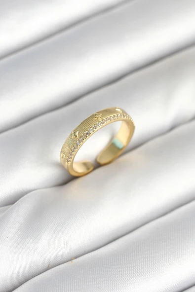 Gold Renk Şerit Zirkon Taşlı Kadın Yüzük - TJ-BYK3905 ürün görseli