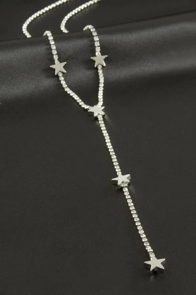 Yıldız Şerit Taşlı Çelik Y Kolye - Resim 2