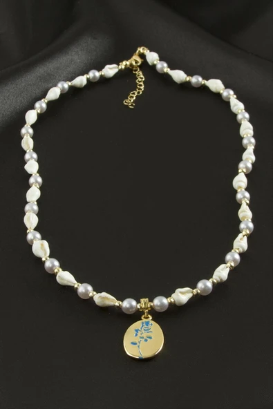 Gül Deniz Kabuğu İnci Mineli Kolye - Resim 2