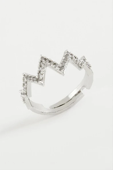 Zikzak Taşlı Metal Yüzük - Resim 2