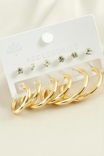 12 Adet Boru Taşlı Halka Küpe ürün görseli 1