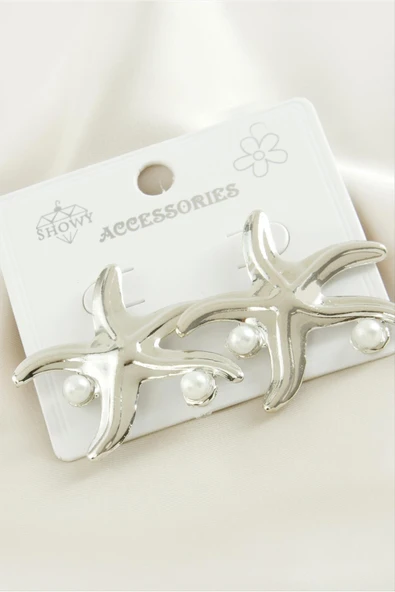 Deniz Yıldızı Metal İnci Küpe - Resim 2