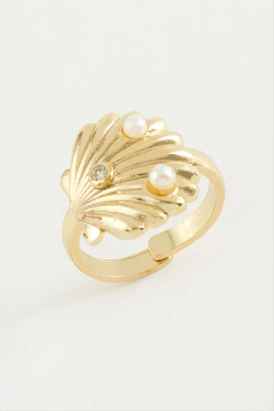 İstiridye İnci Metal Yüzük - Resim 3