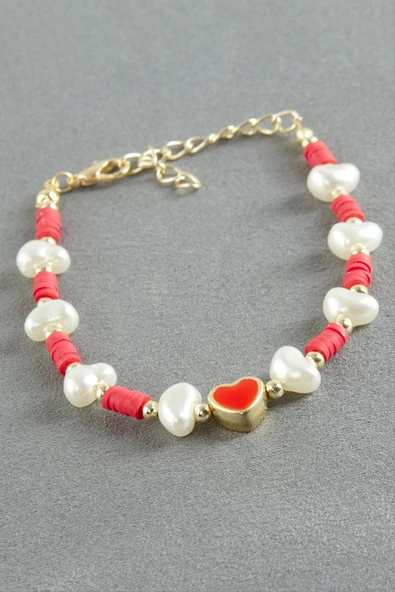 Kalp Kristal İnci Bileklik - Resim 2