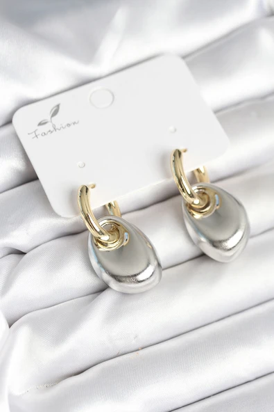 Pirinç Damla Model Gümüş Gold Renk Kadın Küpe - TJ-BKP11297 ürün görseli