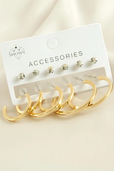 12 Adet Ezme Taşlı Halka Küpe ürün görseli