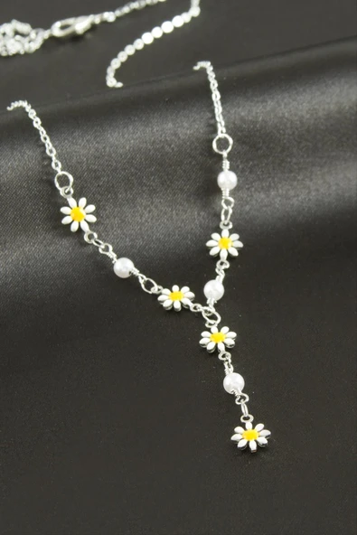 Papatya Mineli İnci Y Kolye ürün görseli