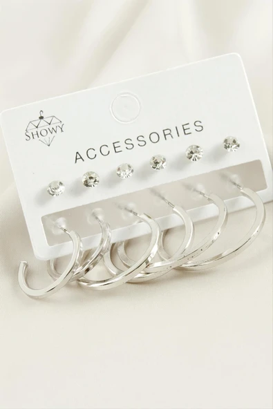 12 Adet Ezme Taşlı Halka Küpe - Resim 2