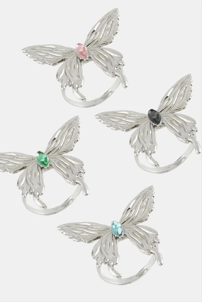 Kelebek Kristal Taşlı Metal Yüzük - Resim 4