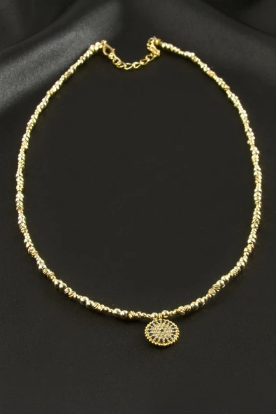 Nazar Zirkon Taşlı Metal Boncuklu Kolye - Resim 2