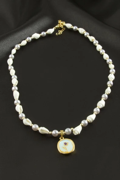 Çiçek Deniz Kabuğu İnci Mineli Kolye - Resim 2