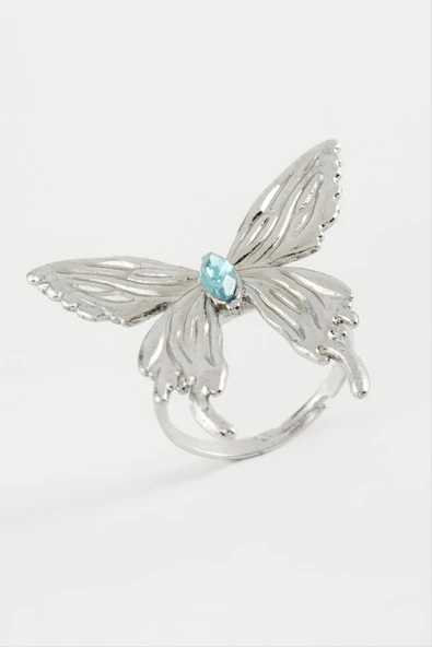 Kelebek Kristal Taşlı Metal Yüzük - Resim 2