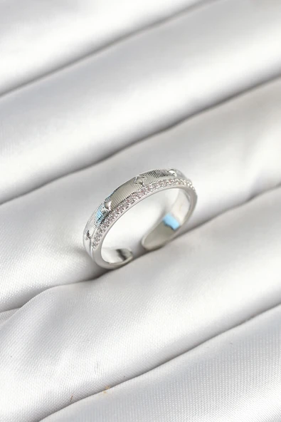 Gümüş Renk Şerit Zirkon Taşlı Kadın Yüzük - TJ-BYK3904 ürün görseli