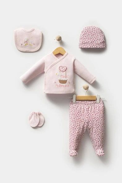 Bebitof %100 Pamuk Sevimli Sepetteki Ördek Desenli 5 Parça Yenidoğan Hastane Çıkışı Zıbın Seti BBTF.APMB.20219.29 ürün görseli