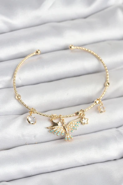 Anka Kuşu Charmlı Gold Renk Pirinç Kadın Bileklik - TJ-BB8039 ürün görseli 1