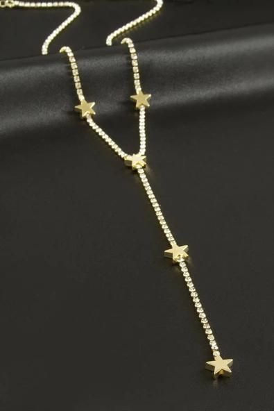 Yıldız Şerit Taşlı Çelik Y Kolye ürün görseli