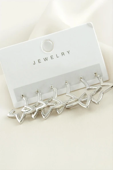 6 Adet Yıldız Metal Küpe - Resim 3