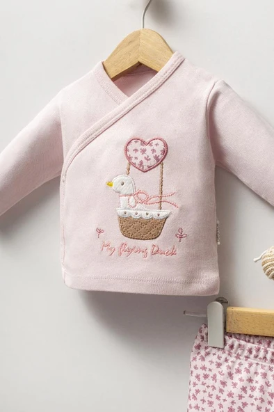 Bebitof %100 Pamuk Sevimli Sepetteki Ördek Desenli 5 Parça Yenidoğan Hastane Çıkışı Zıbın Seti BBTF.APMB.20219.29 - Resim 3